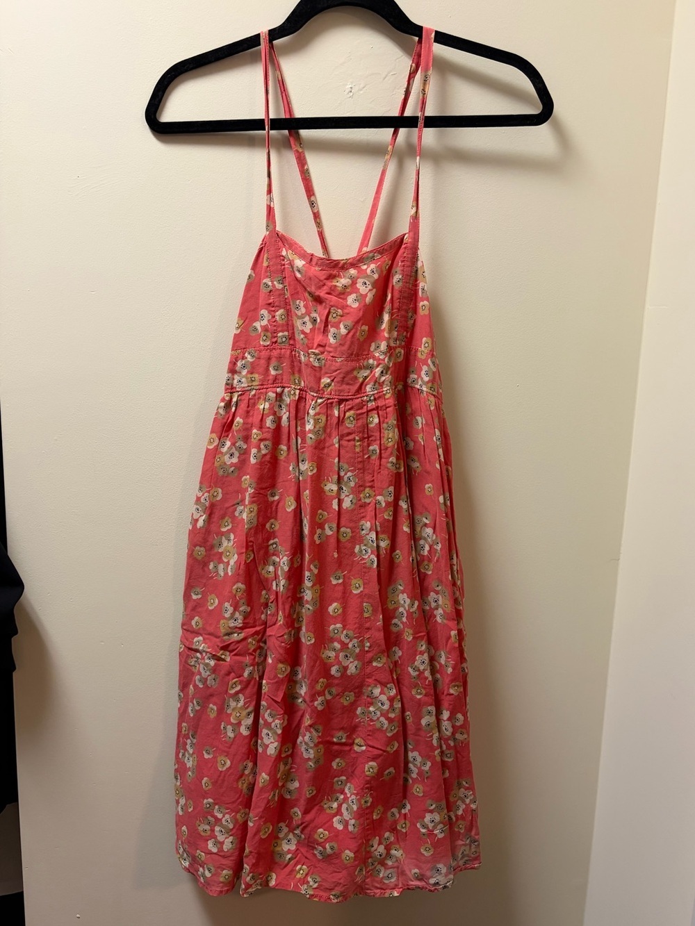 Y2K GAP Coral X Back Spaghetti Straps Midi Dress with Floral Print Pockets Small